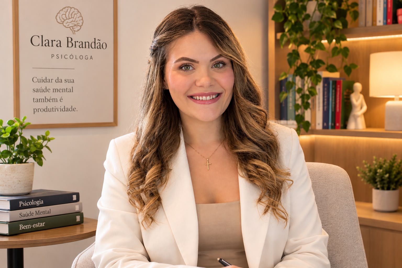Clara Brandão, psicóloga, em seu consultório